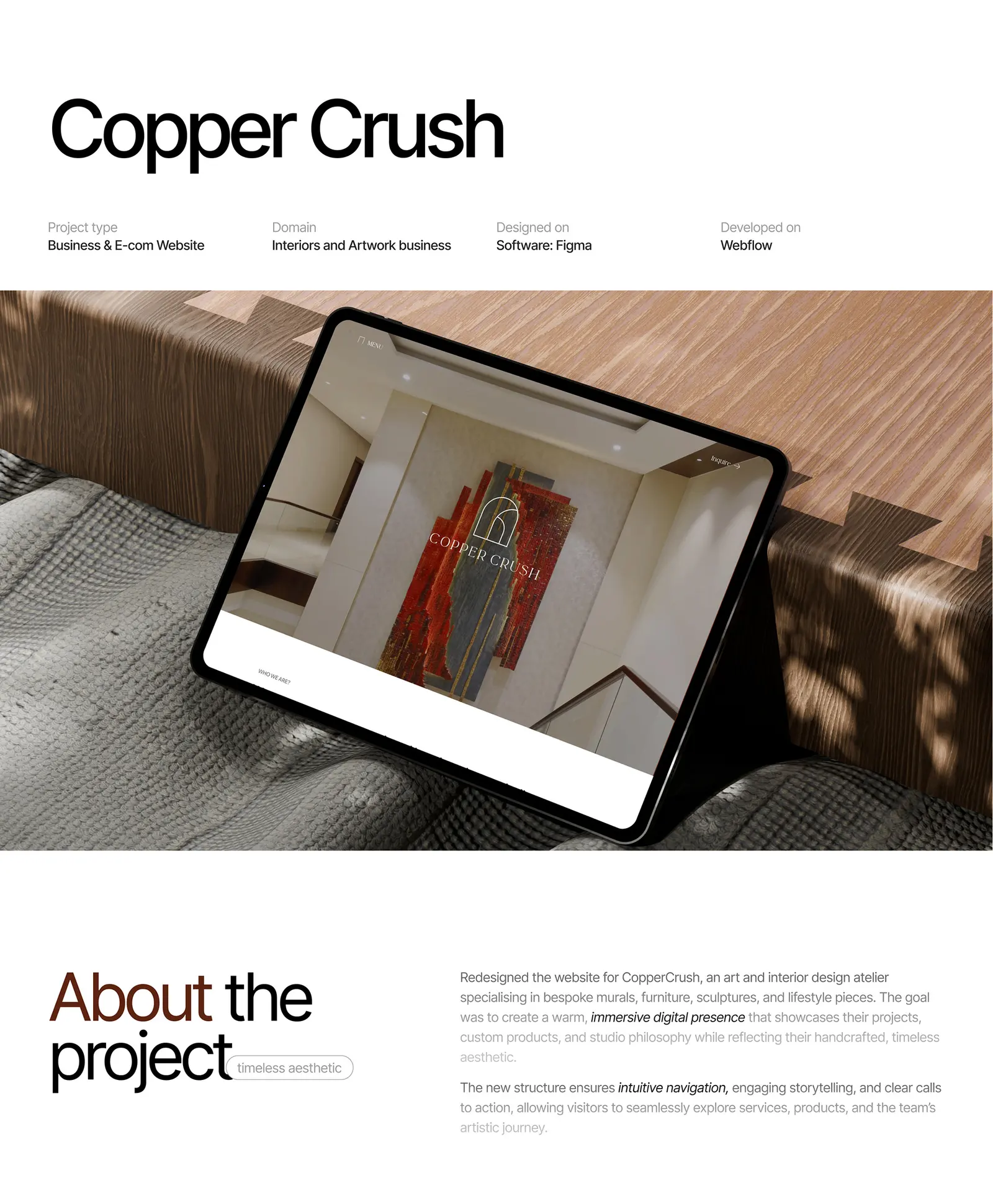 Copper Crush — art & interiors website by Helmsman, screen 1