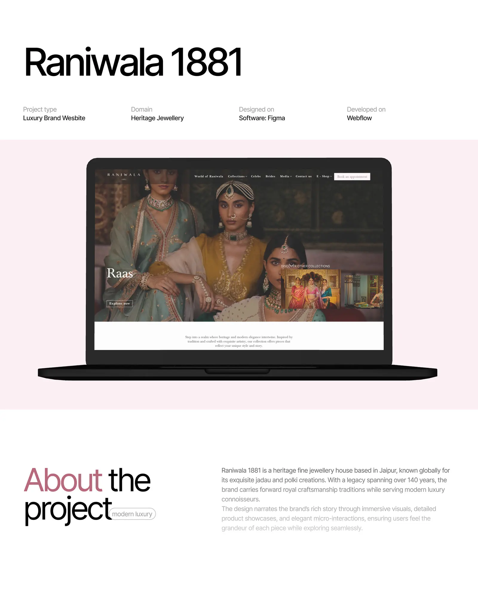 Raniwala — bridal jewellery website by Helmsman, screen 1