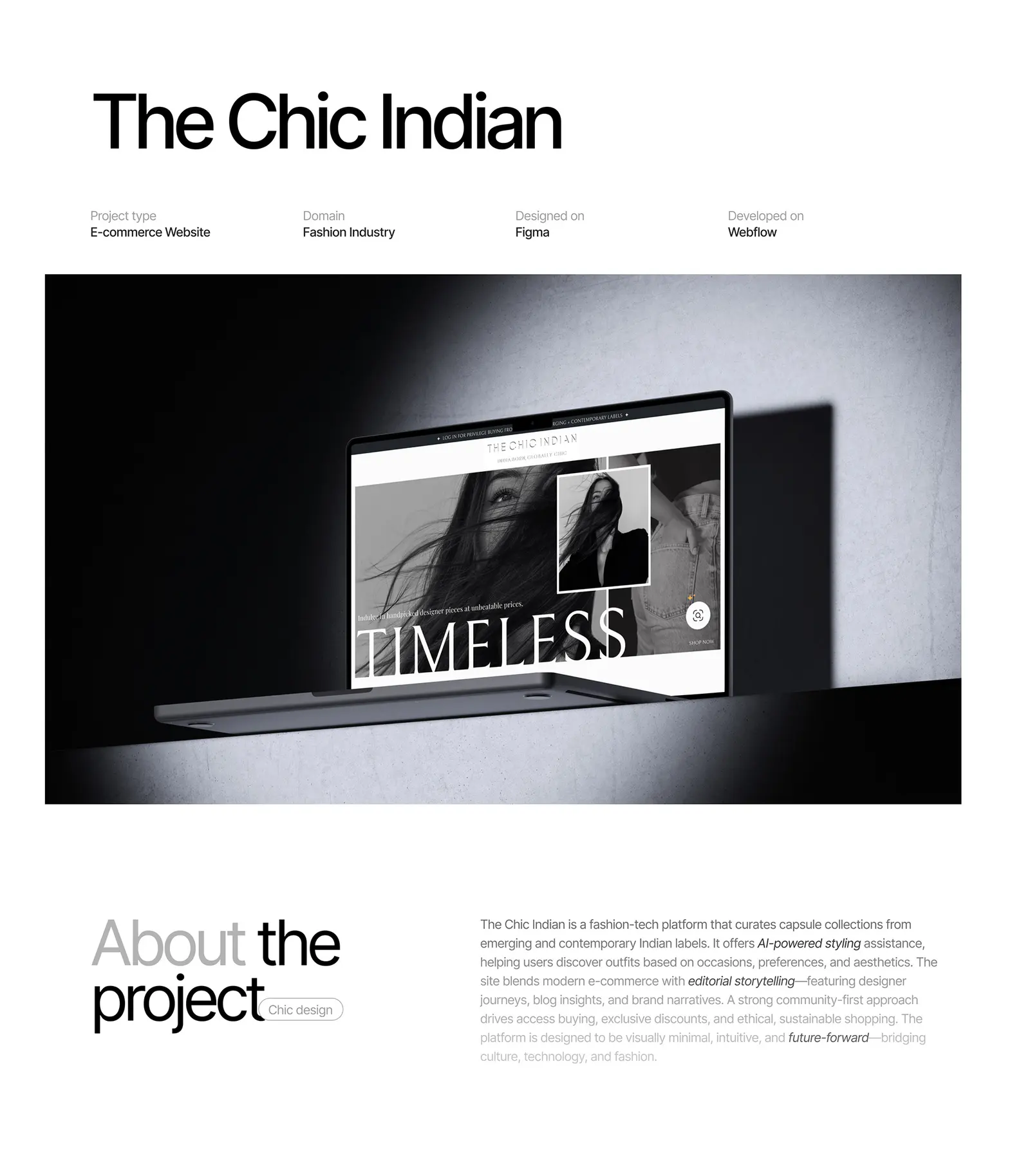The Chic Indian — fashion website by Helmsman, screen 1