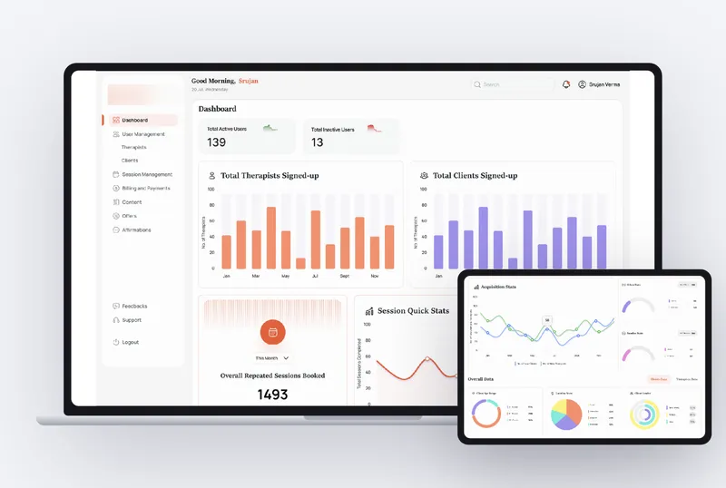 Admin dashboard and analytics for the therapist matching platform